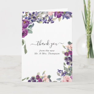 Violet, Plum and Blush Floral Wedding Photo Thank You Card