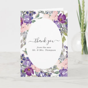Violet, Plum and Blush Floral Wedding Photo Thank You Card