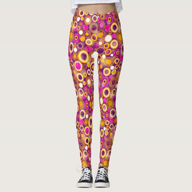 Violet Polka Dot Pattern Leggings (Front)