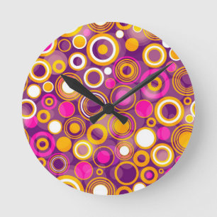 Violet Polka Dot Pattern Round Clock