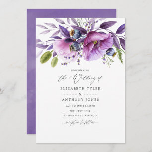Violet Poppy Floral Wedding Invitation