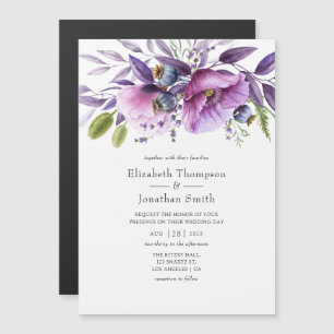 Violet Poppy Floral Wedding Magnetic Invitation