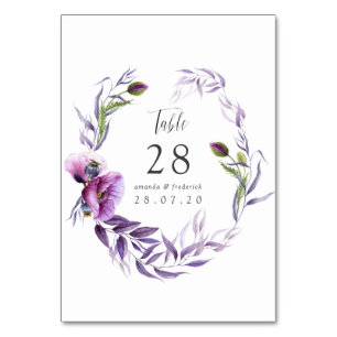 Violet Poppy Floral Wedding Table Number