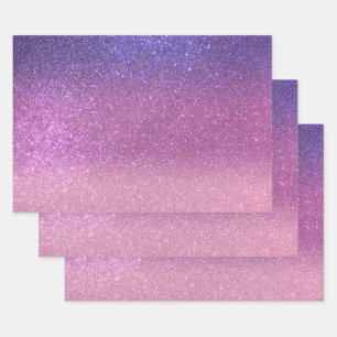 Violet Princess Blush Pink Triple Glitter Ombre Wrapping Paper Sheet