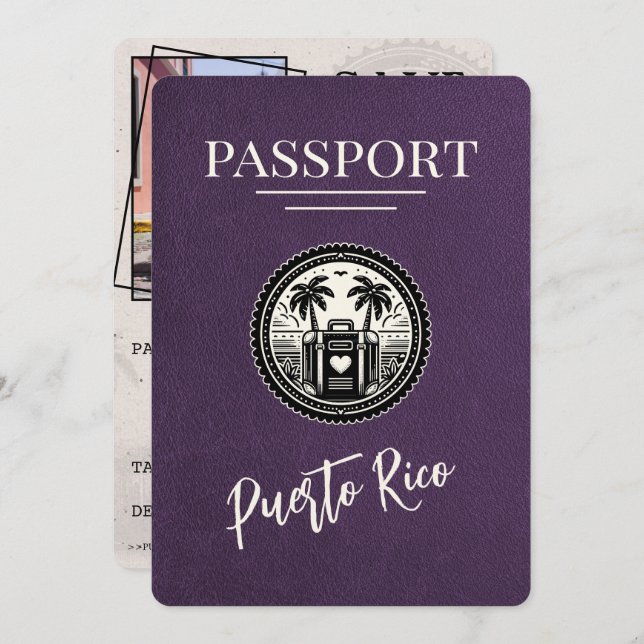 Violet Puerto Rico Passport Save The Date (Front/Back)