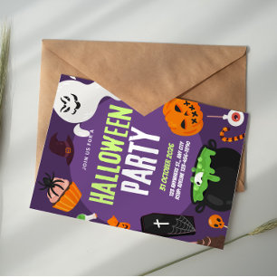 Violet Pumpkin Boo Cute Halloween Party Invitation