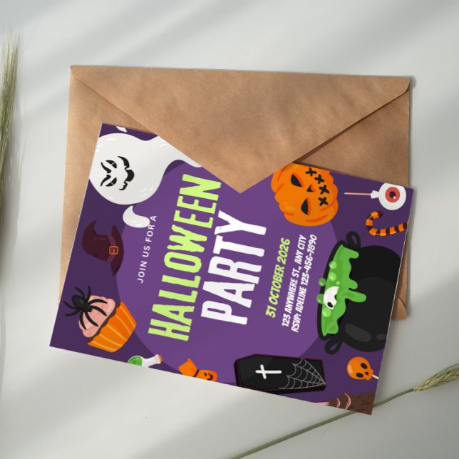 Violet Pumpkin Boo Cute Halloween Party Invitation (Creator Uploaded)