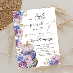 Violet Pumpkin Flowers Leaves Baby Shower Invitation