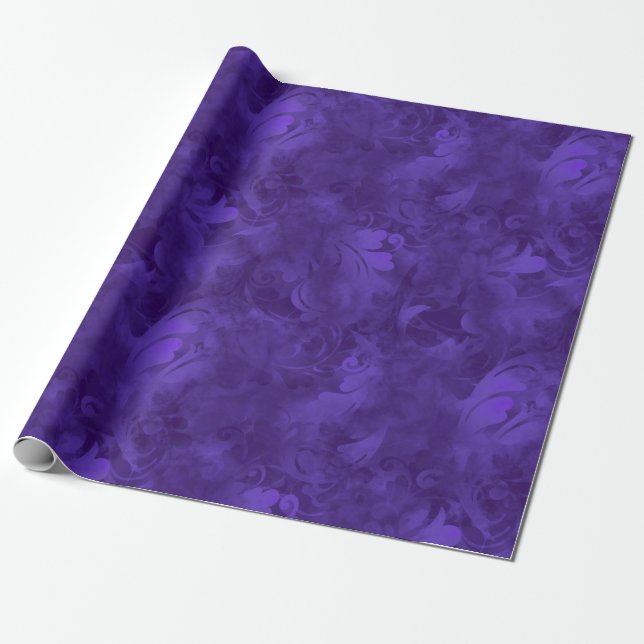 Violet Purple Abstract Feather Pattern Wrapping Paper (Unrolled)