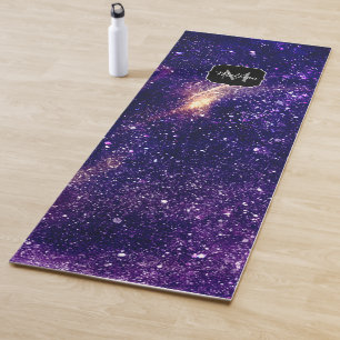 Violet purple abstract galaxy Custom Monogram Yoga Mat