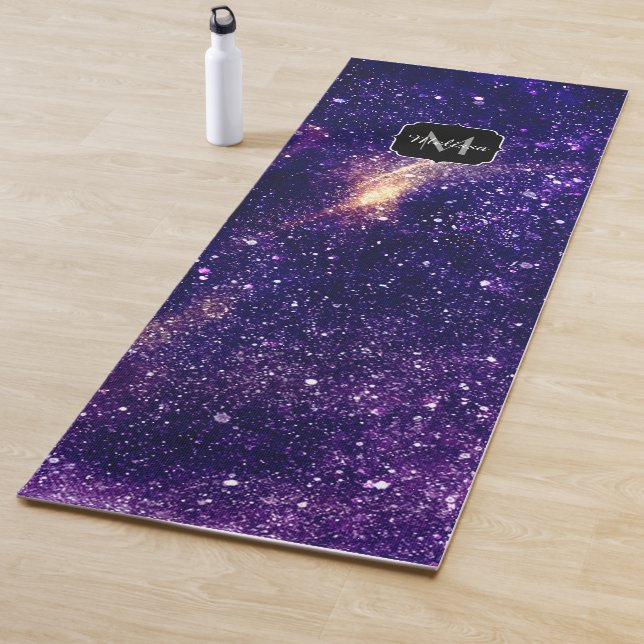 Violet purple abstract galaxy Custom Monogram Yoga Mat (In Situ)