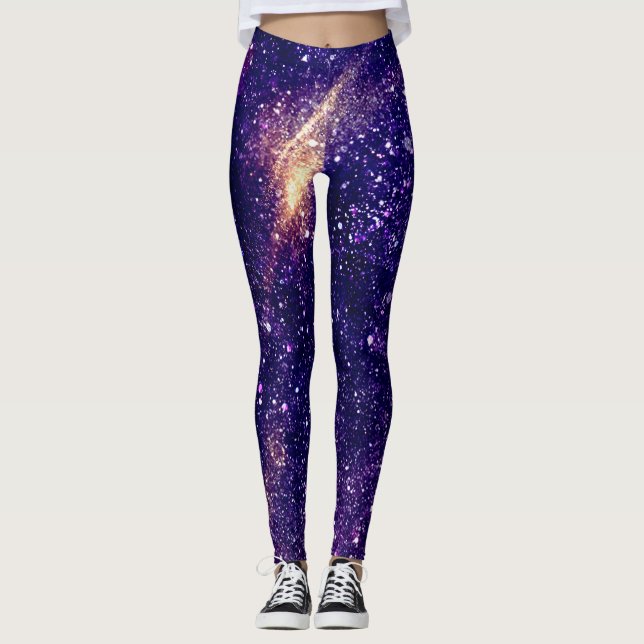 Violet purple abstract galaxy universe leggings (Front)