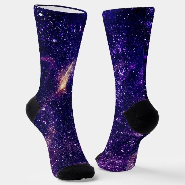 Violet purple abstract galaxy universe socks (Angled)