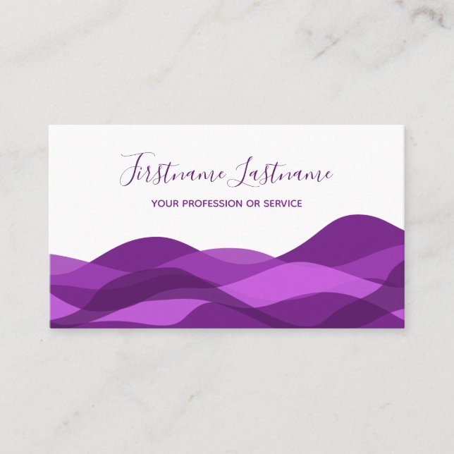 Violet purple abstract waves calligraphy business  card (Front)