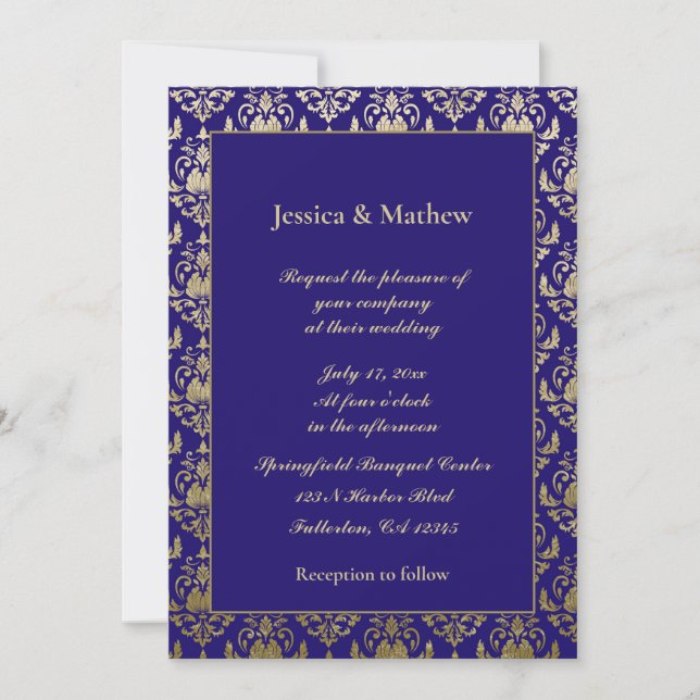 Violet Purple and Gold Pattern | Modern Wedding Invitation (Front)