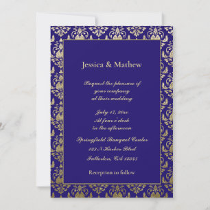 Violet Purple and Gold Pattern Modern Wedding Invitation