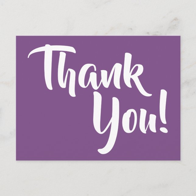 Violet Purple and White Calligraphy Thank You Postcard (Front)