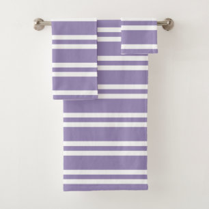 Violet Purple and White Stripes Bath Towel Set