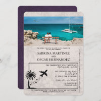 Violet Purple Aruba Passport Wedding Invitation