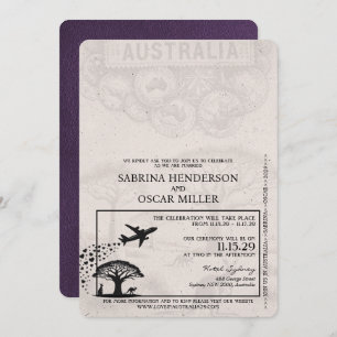 Violet Purple Australia Passport Wedding Invitation