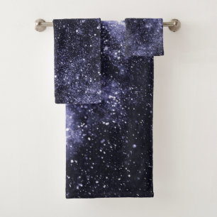 Violet purple black abstract galaxy bath towel set