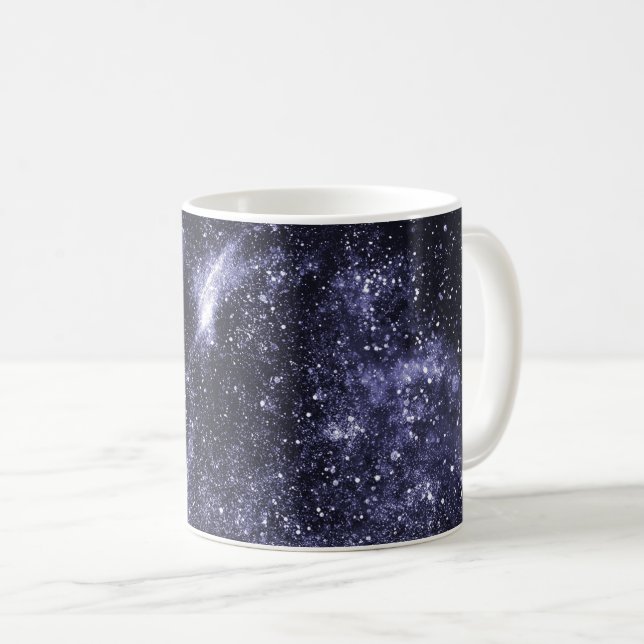 Violet purple black abstract galaxy coffee mug (Front Right)