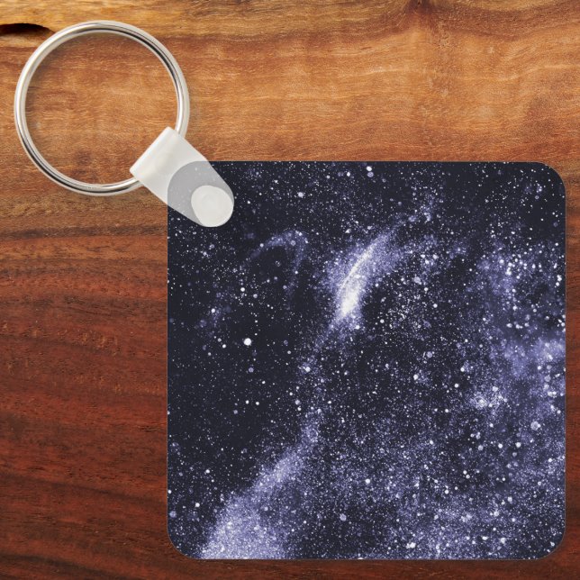 Violet purple black abstract galaxy key ring (Front)