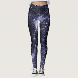 Violet purple black abstract galaxy leggings