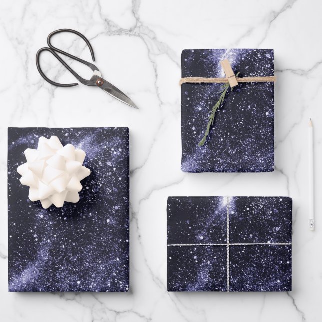 Violet purple black abstract galaxy wrapping paper sheet (Front)