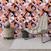 Violet Purple Black Peach Orange Midcentury Art