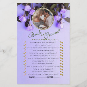 Violet Purple Bloom Bridal shower Game Card