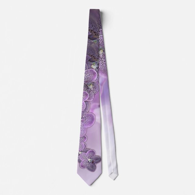 Violet Purple Blooming Flower Orchids Tie (Front)