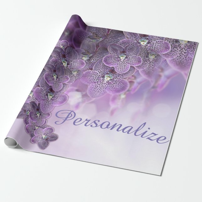 Violet Purple Blooming Flower Orchids Wrapping Paper (Unrolled)