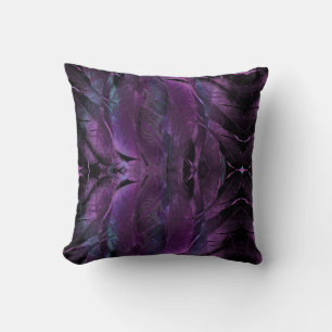 Violet Purple blue black feather texture abstract Cushion