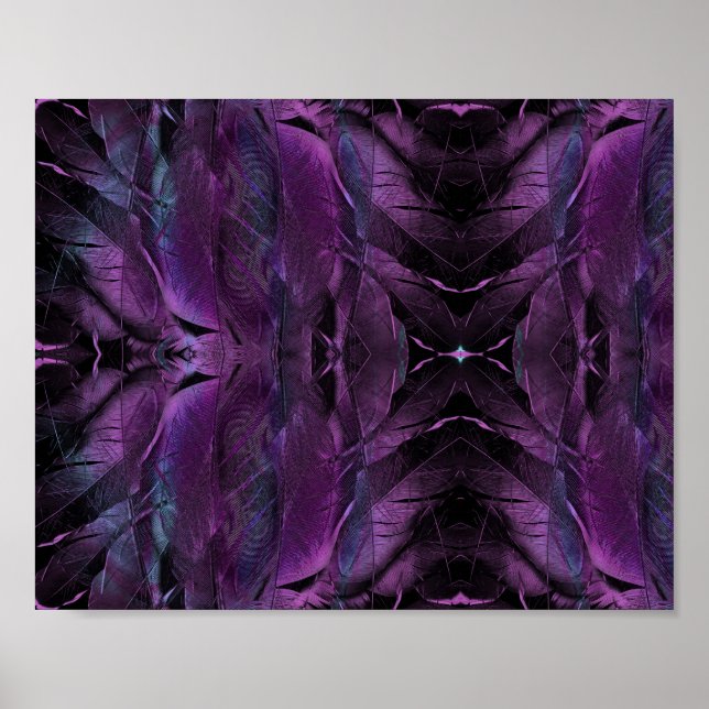 Violet Purple blue black feather texture abstract Poster (Front)