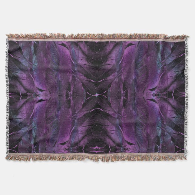 Violet Purple blue black feather texture abstract Throw Blanket (Front)