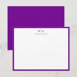 Violet Purple Border Monogram Correspondence Card