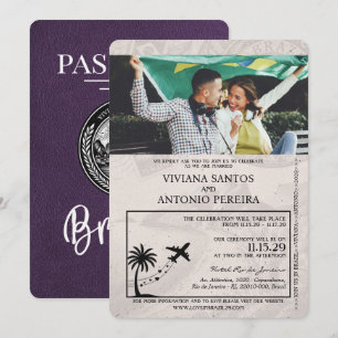 Violet Purple Brazil Passport Wedding Invitation