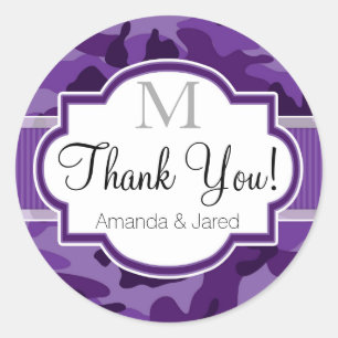 Violet Purple Camo, Camouflage Wedding Classic Round Sticker