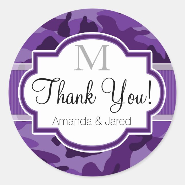 Violet Purple Camo, Camouflage Wedding Classic Round Sticker (Front)