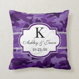 Violet Purple Camo, Camouflage Wedding Cushion