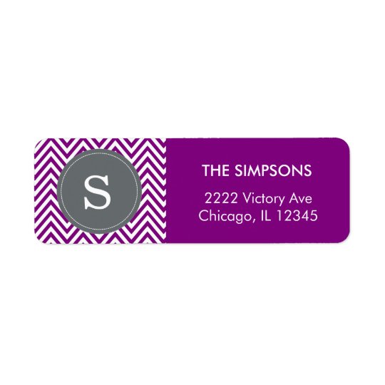 Violet Purple Chevron Custom Name Grey Monogram Return Address Label