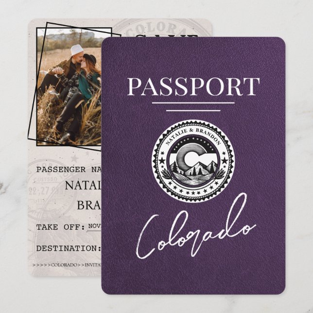 Violet Purple Colorado Passport Save The Date (Front/Back)