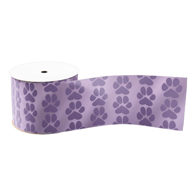 Violet purple cute paw print pattern grosgrain ribbon (Spool)
