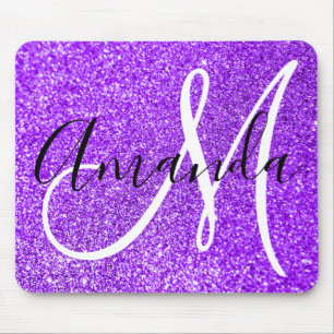 Violet Purple Faux Glitter Personalised Monogram Mouse Pad