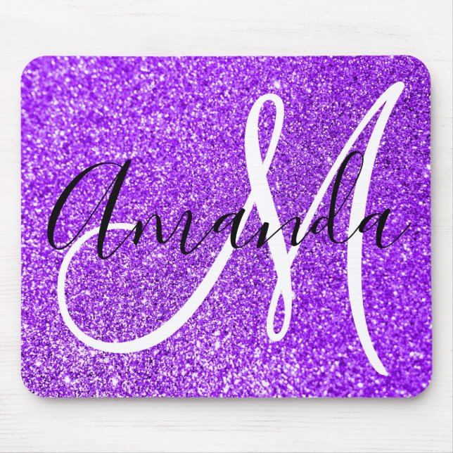 Violet Purple Faux Glitter Personalised Monogram Mouse Pad (Front)