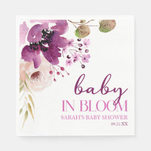 Violet Purple Floral Baby In Bloom Baby Shower Napkin