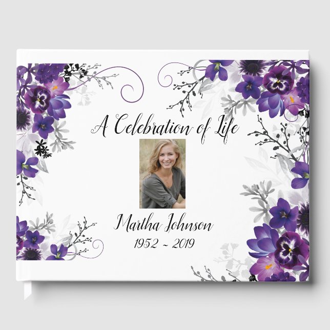 Violet Purple Floral Guest Book (Front)