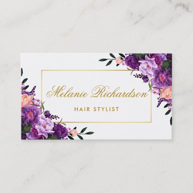 Violet Purple Floral Hair Stylist Appointment Card (Front)