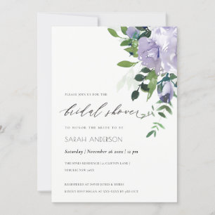 Violet Purple Floral Leafy Bridal Shower Invite